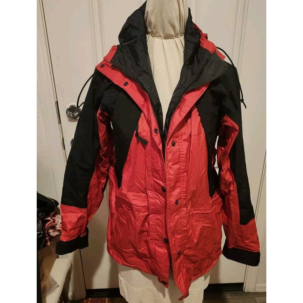 Rare VTG THE NORTH FACE Button Front Hooded Mountain Jacket 90s Red Women’s SZ S